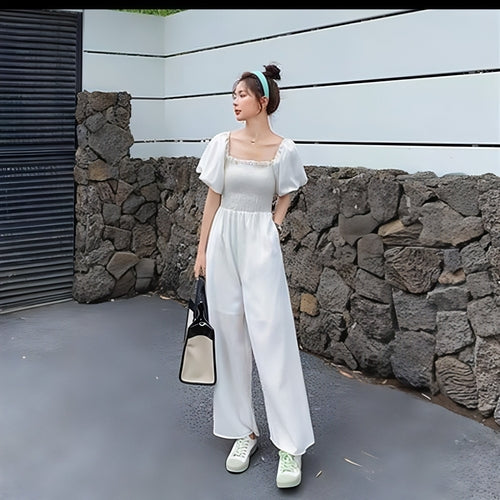 Puff-Ärmel-Jumpsuit Damen Sommer