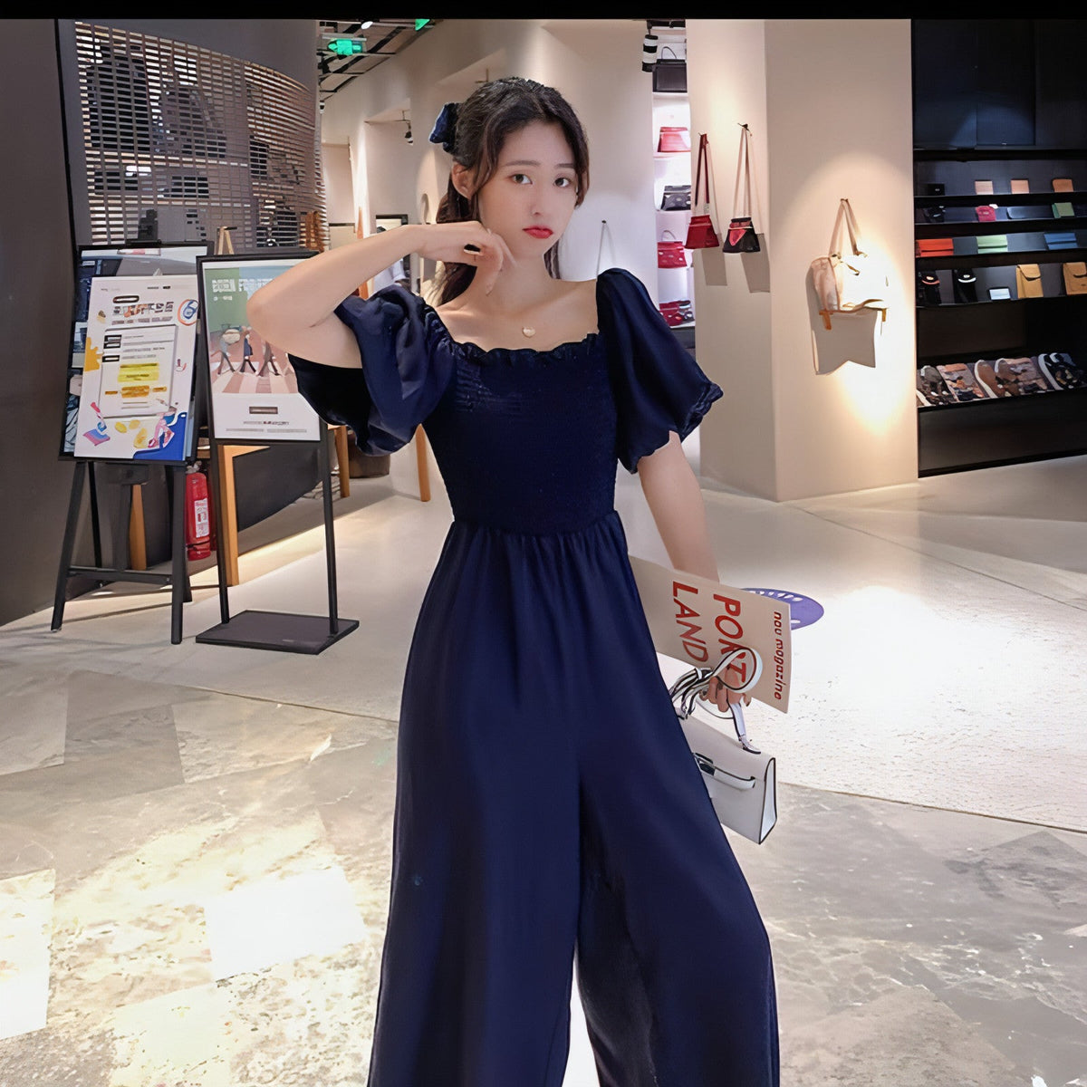 Puff-Ärmel-Jumpsuit Damen Sommer