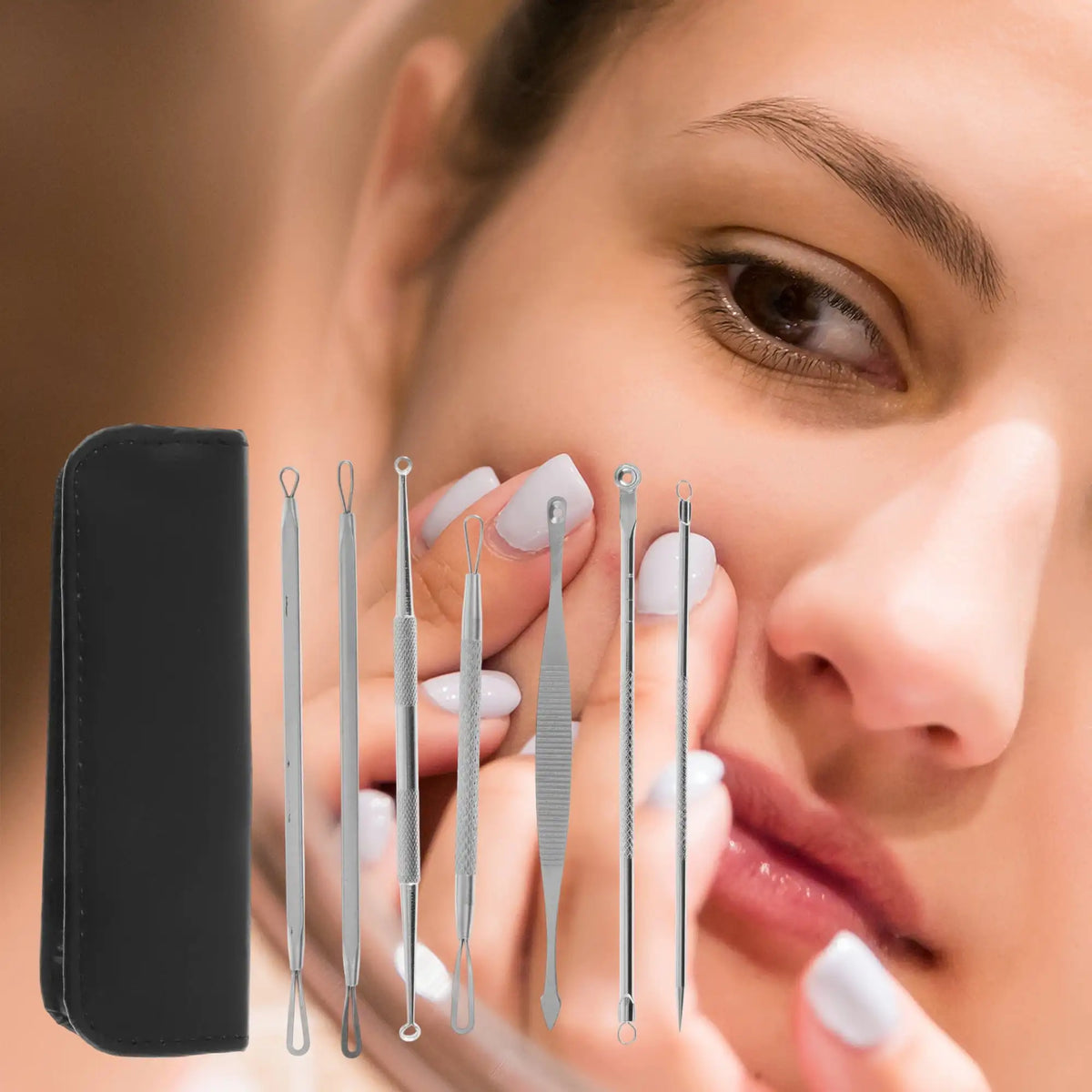 Professionelles Werkzeugset zur Akneentfernung, Mitesserentferner, Hautpflege, Beauty Gesichts-Tools, silberfarben