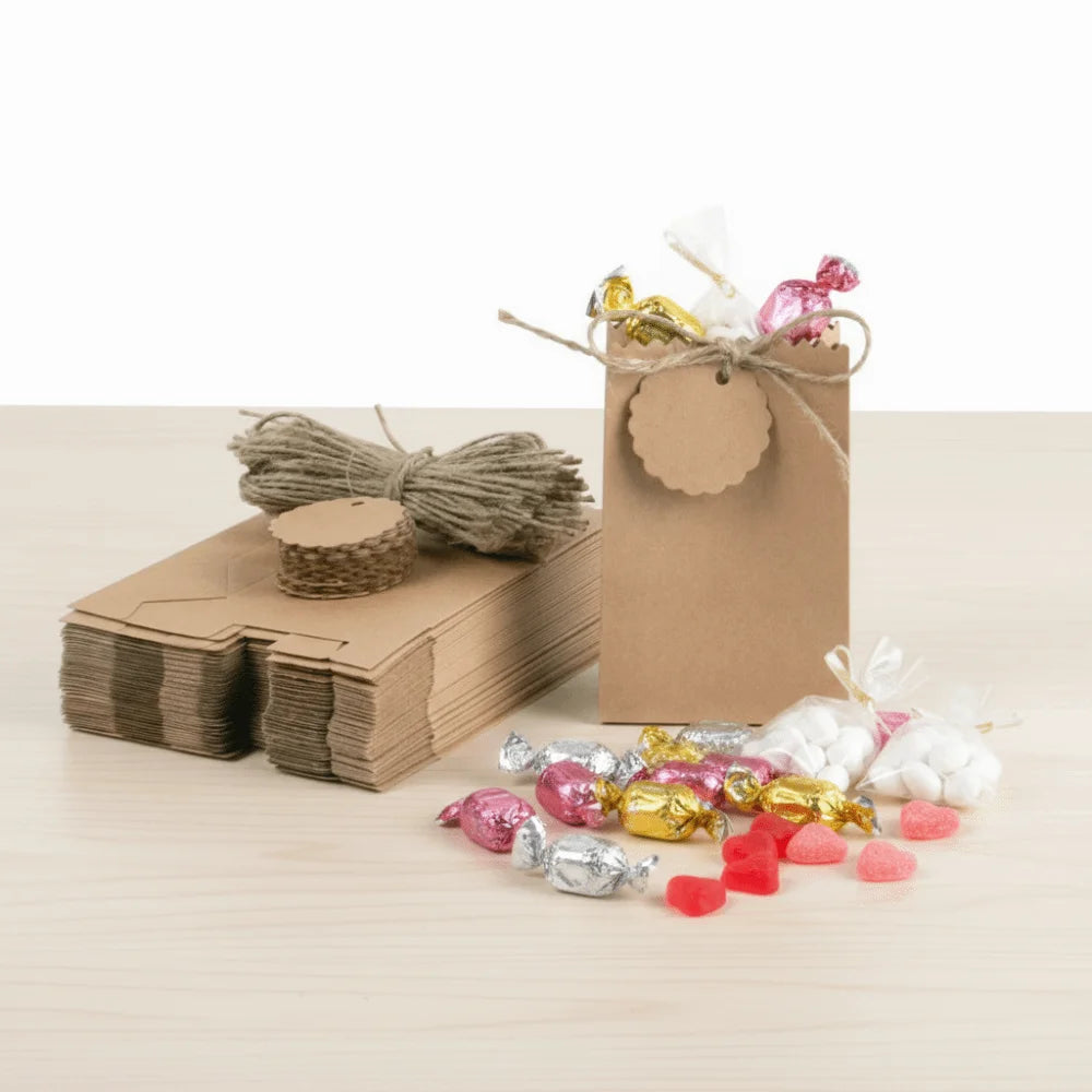 Multifunktionale Retro-Geschenkbox aus Kraftpapier zum Wiederbefüllen mit Seil-Anhänger, Süßigkeiten-Verpackungsbeutel, DIY Geburtstagsfeier-Gastgeschenkbox, Hochzeit