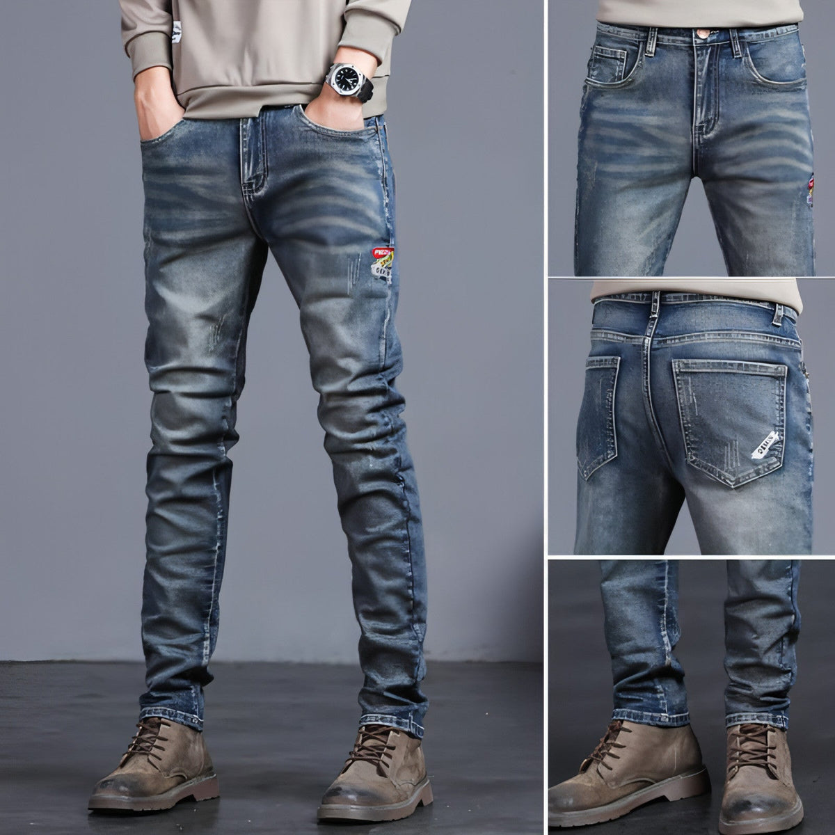 Jeans für Herren mit Retro-Stickerei