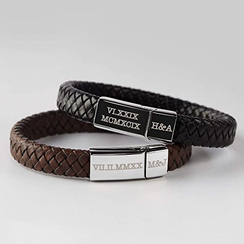 Herrenarmband mit eingravierten römischen Ziffern, geflochtenes Lederarmband