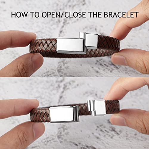 Herrenarmband mit eingravierten römischen Ziffern, geflochtenes Lederarmband