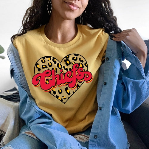 Chiefs Retro Leopard Heart T-Shirt