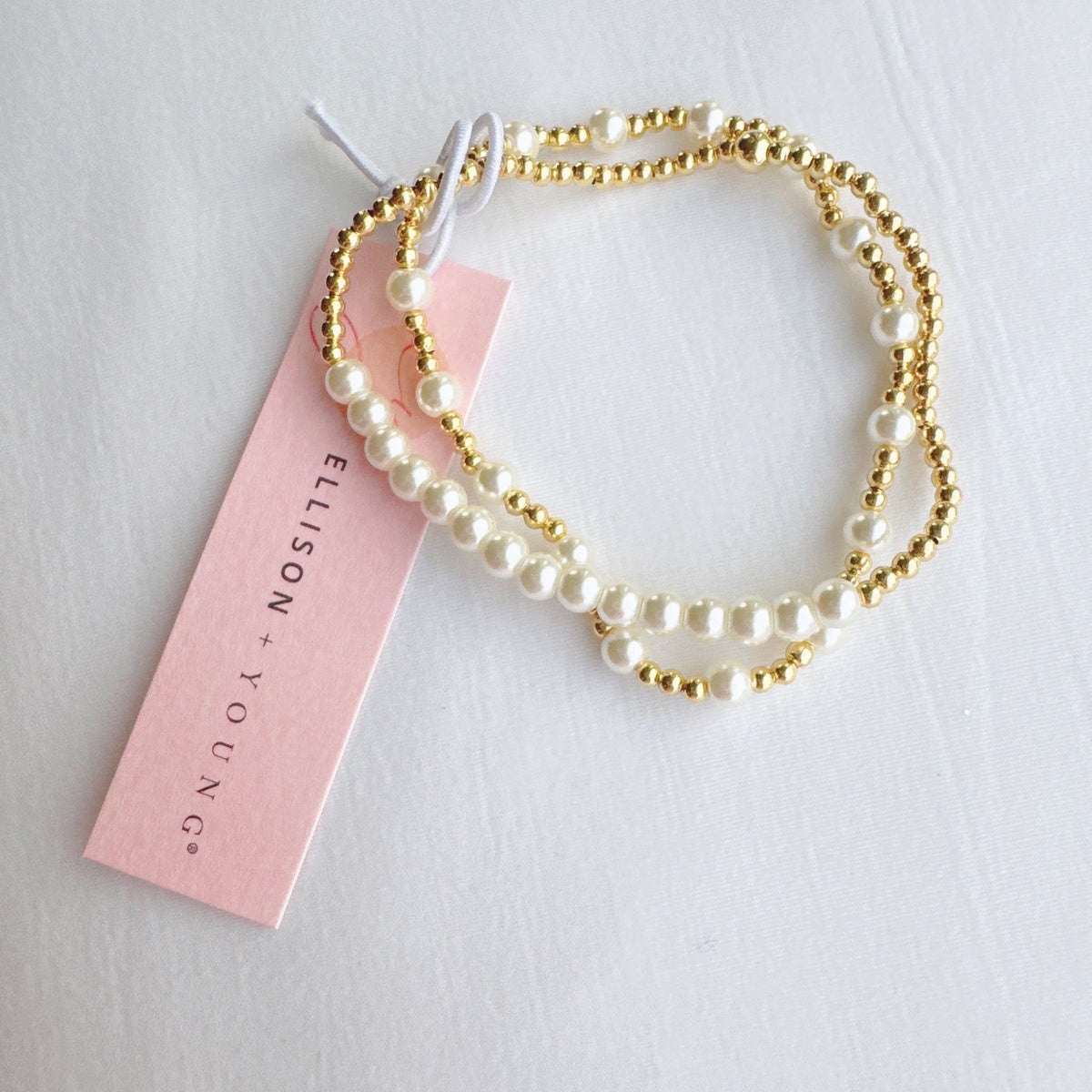 Perlen- und Gold-Stretcharmband, 2er-Set