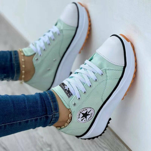 Flache Schnürsneaker, Muster, Canvas, Freizeitschuh
