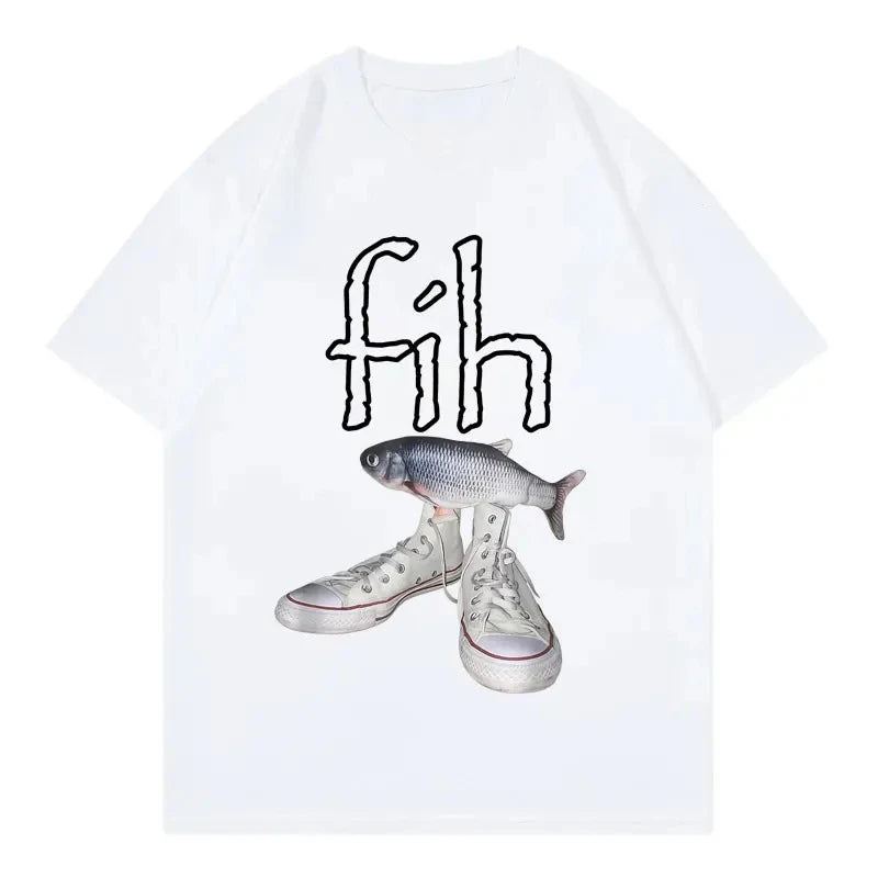 New Style Fih Shoes Graphic T Shirts Funny Misspelled Fish Meme