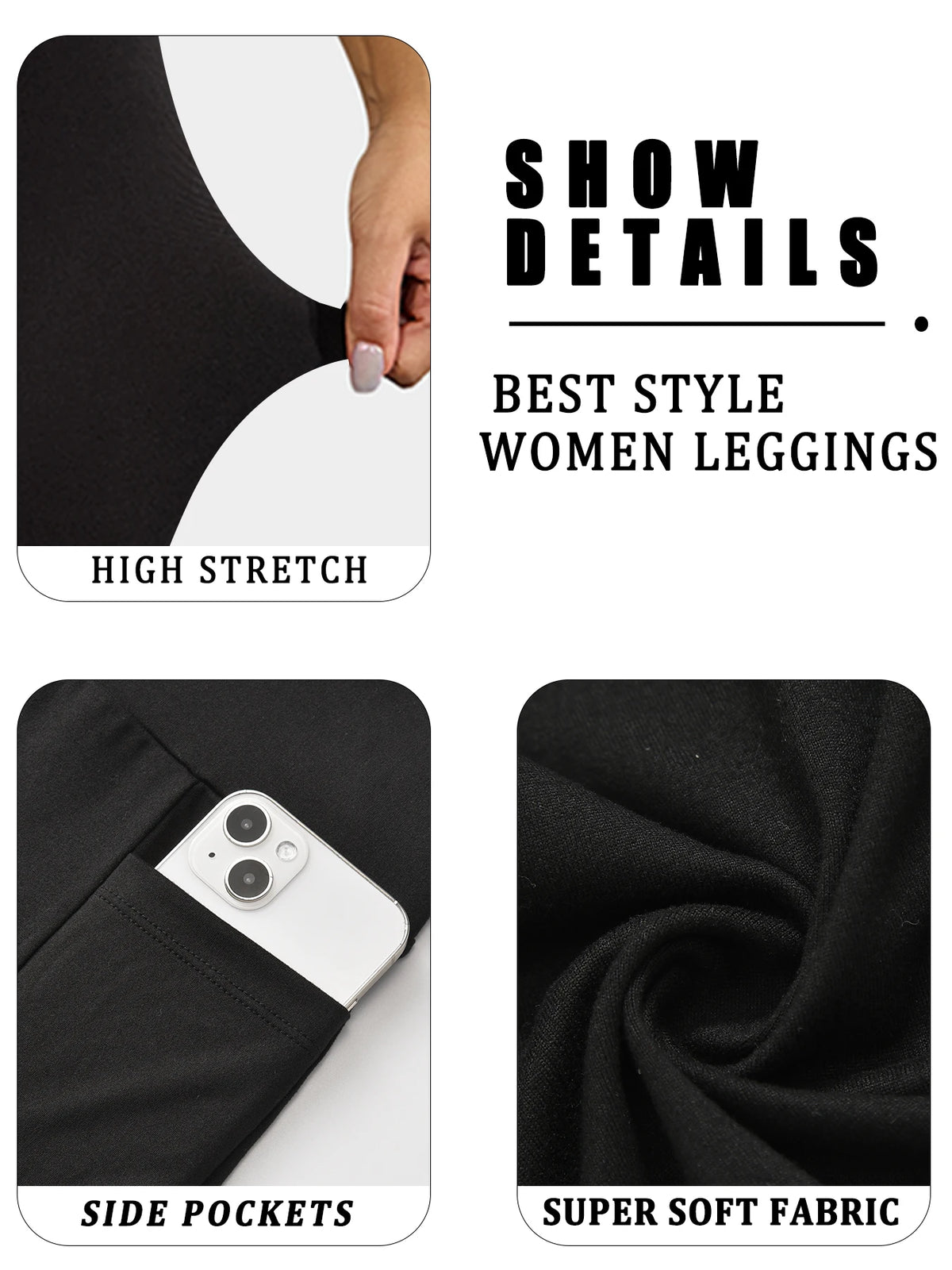 Super Soft Leggings with Pockets for Women,High Waisted Tummy Control