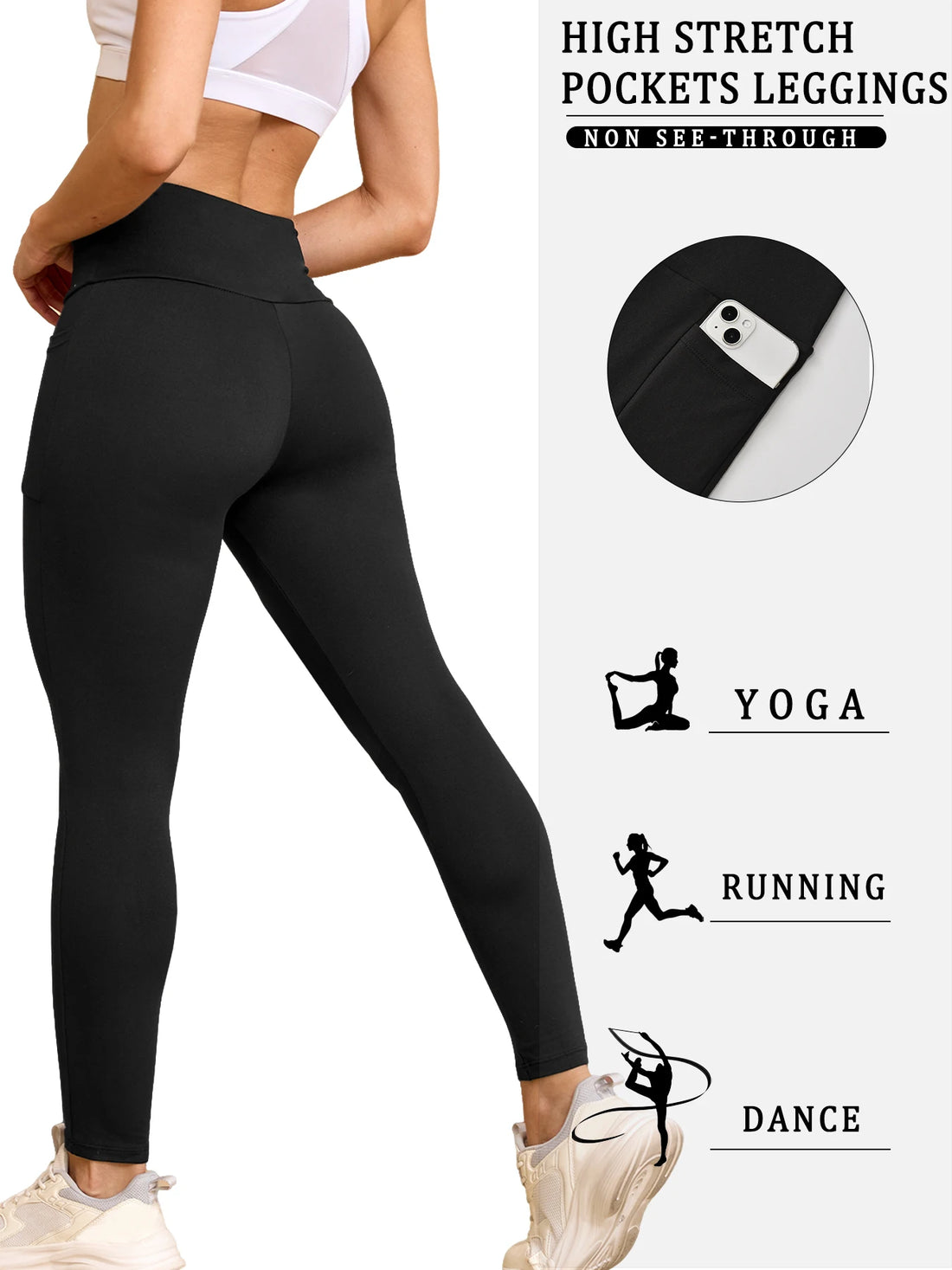 Super Soft Leggings with Pockets for Women,High Waisted Tummy Control