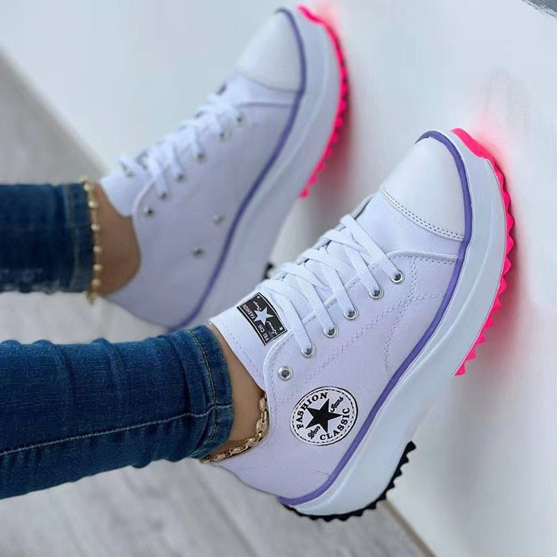 Flache Schnürsneaker, Muster, Canvas, Freizeitschuh