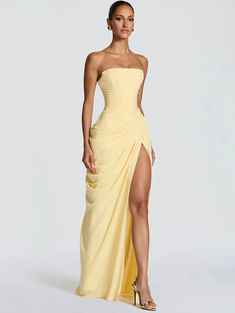 Mozision Chiffon Off-shoulder Strapless Sexy Maxi Dress Women Elegant