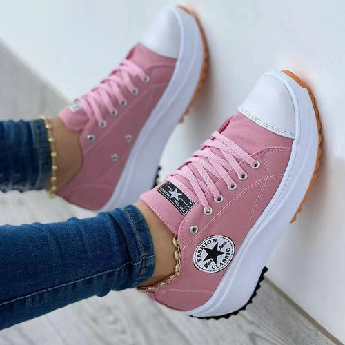 Flache Schnürsneaker, Muster, Canvas, Freizeitschuh