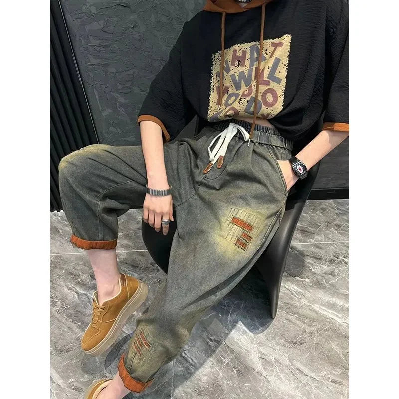 Jeans Set Women Denim Pants Two Piece Set 2025 New Loose Plus size