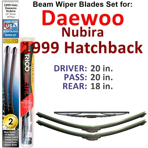 Beam Wiper Blades for 1999 Daewoo Nubira Hatchback (Set of 3)