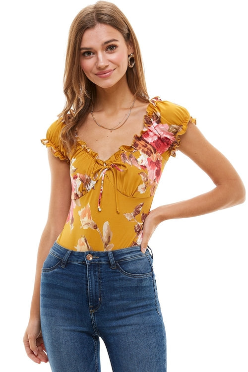 Floral bedruckter Bodysuit im Peasant-Stil