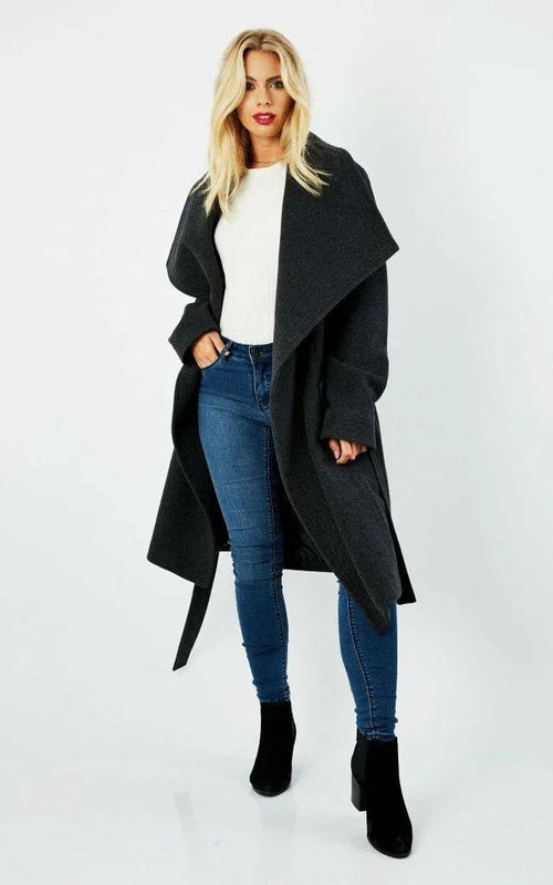 Dustercoat aus Wollmischung mit großem Revers