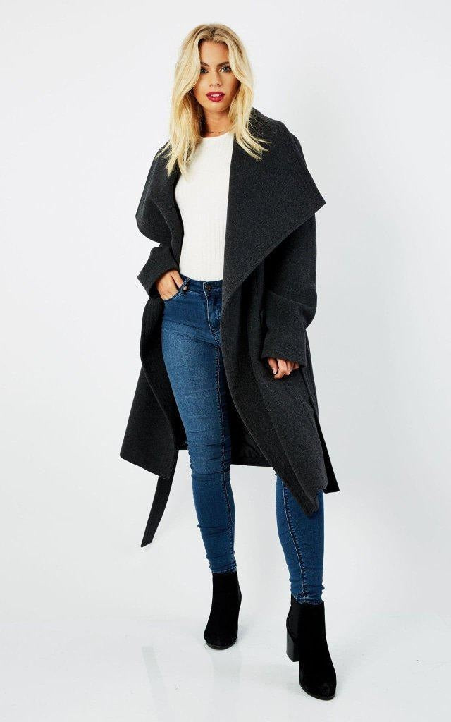 Dustercoat aus Wollmischung mit großem Revers