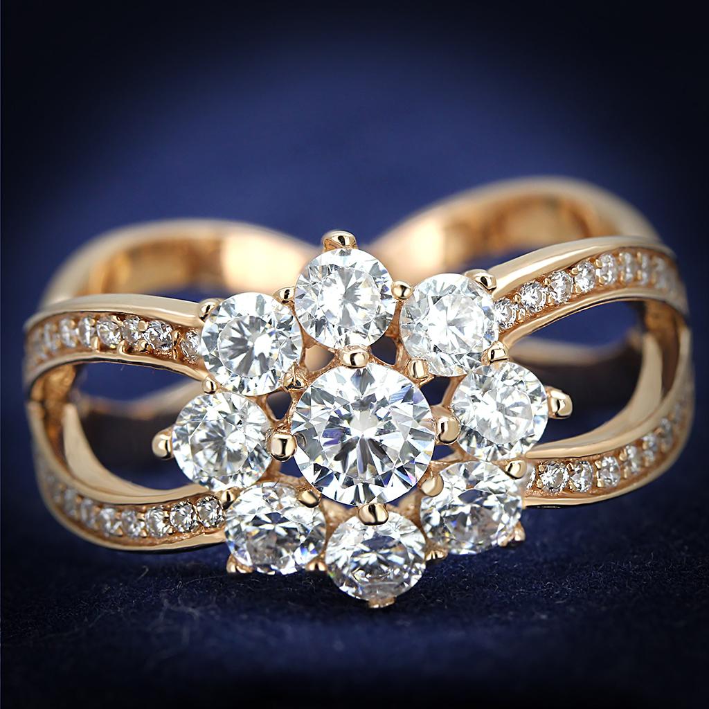 TS586 - Rose Gold 925 Sterling Silver Ring with AAA Grade CZ in Clear