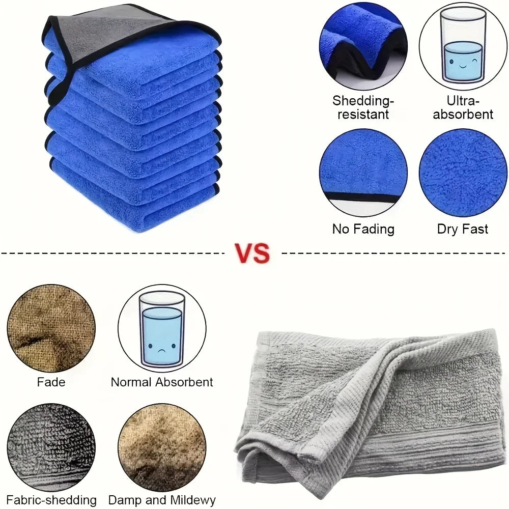 1/2/3/6/10pcs 30X60cm Microfiber Car Cleaning Towels Soft Quick Drying for Windows Mirrors Wiping Rags Double Layer Wash Cloth