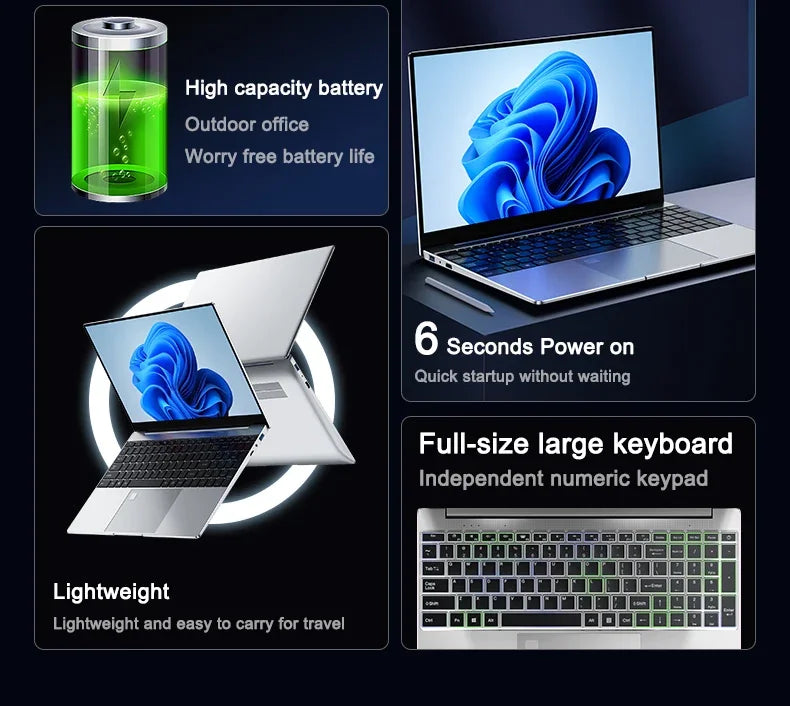 14.1" Ultra Slim Laptop Intel N95 120Hz High Refresh Screen 32GB 2TB SSD Fingerprint Unlock Computer