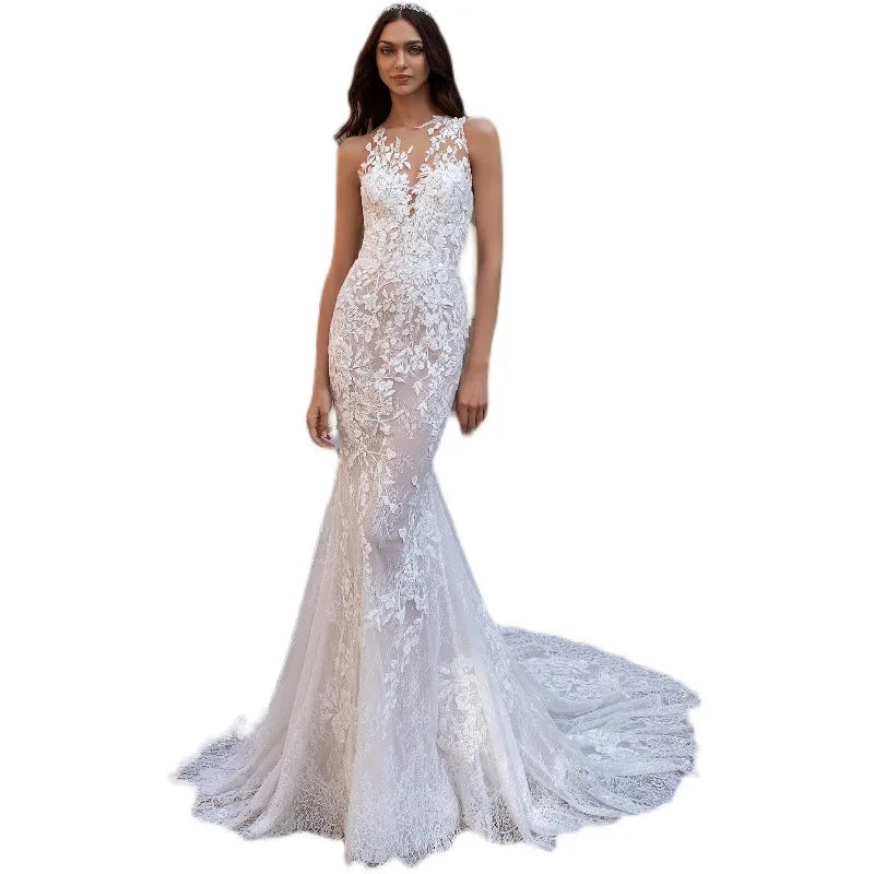 Customized Sexy Appliques Lace Tulle Mermaid Illusion Wedding Dresses For Woman 2025 Court Train Bridal Gowns vestidos de novia