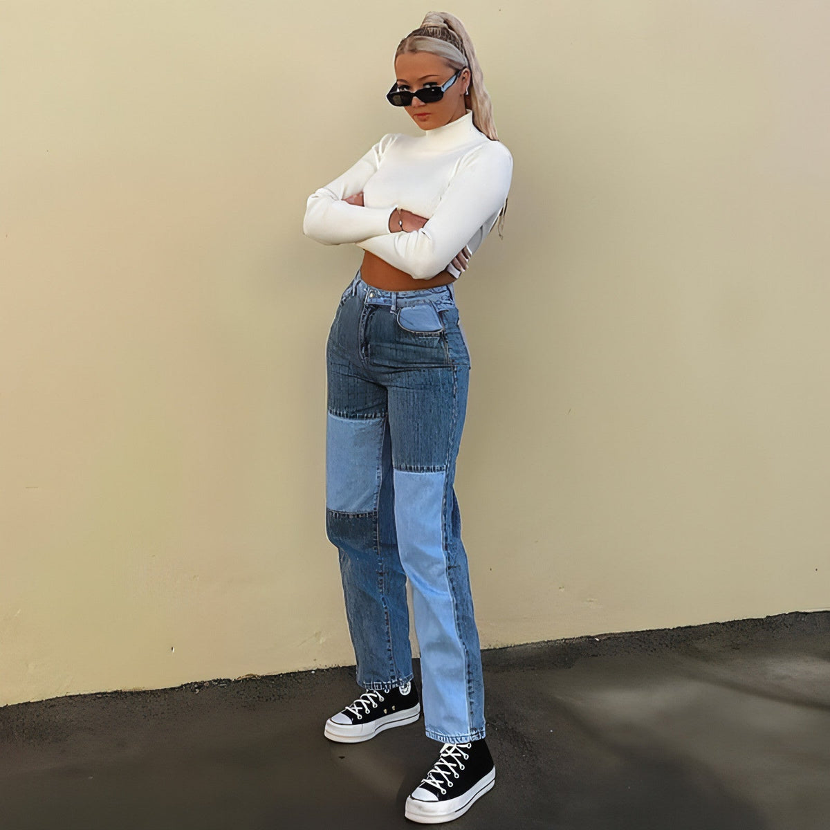DenimDare™ Stitching High-Rise Straight-Leg Jeans Damen