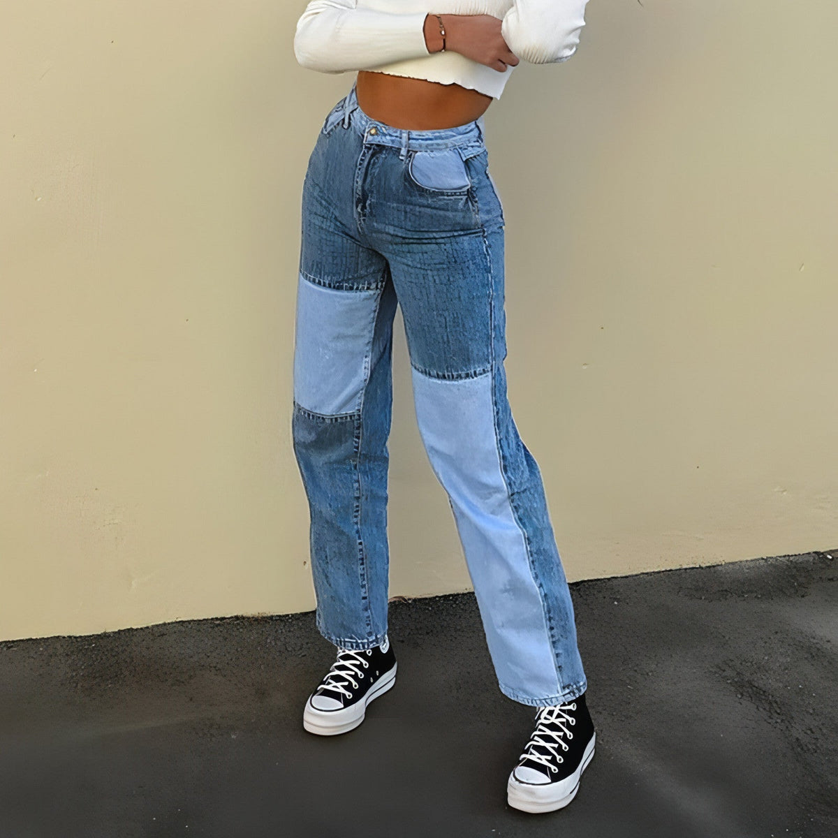 DenimDare™ Stitching High-Rise Straight-Leg Jeans Damen
