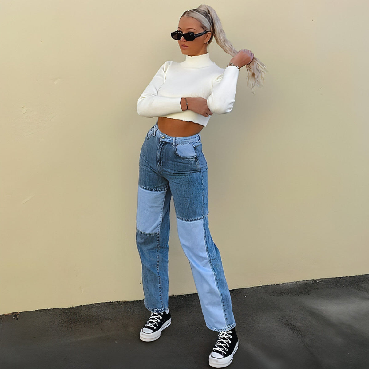 DenimDare™ Stitching High-Rise Straight-Leg Jeans Damen