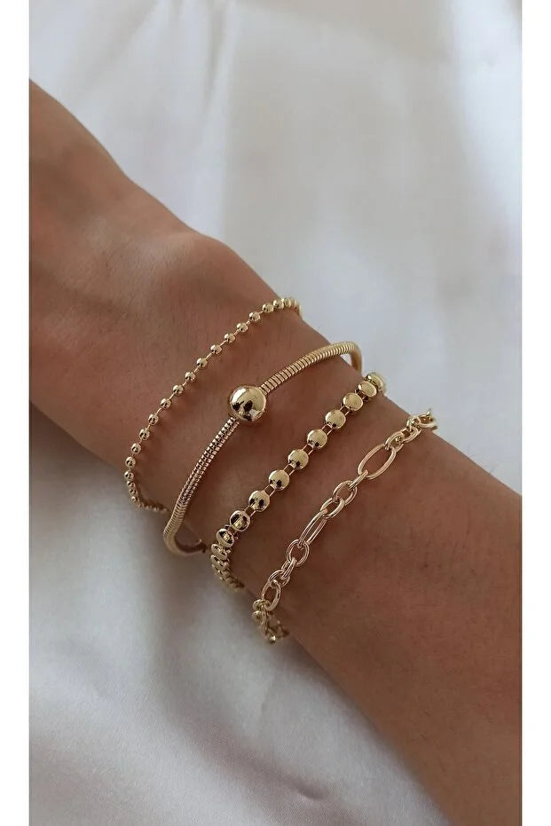 Sportlicher Armband-Set, geschichtet, verstellbar, vierteilig, stapelbar, leger