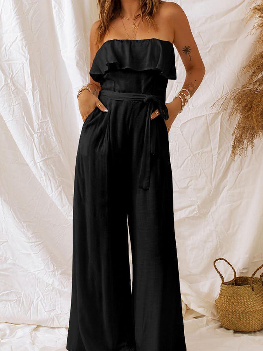 A.1 Modischer, schlichter, schulterfreier Jumpsuit für Damen