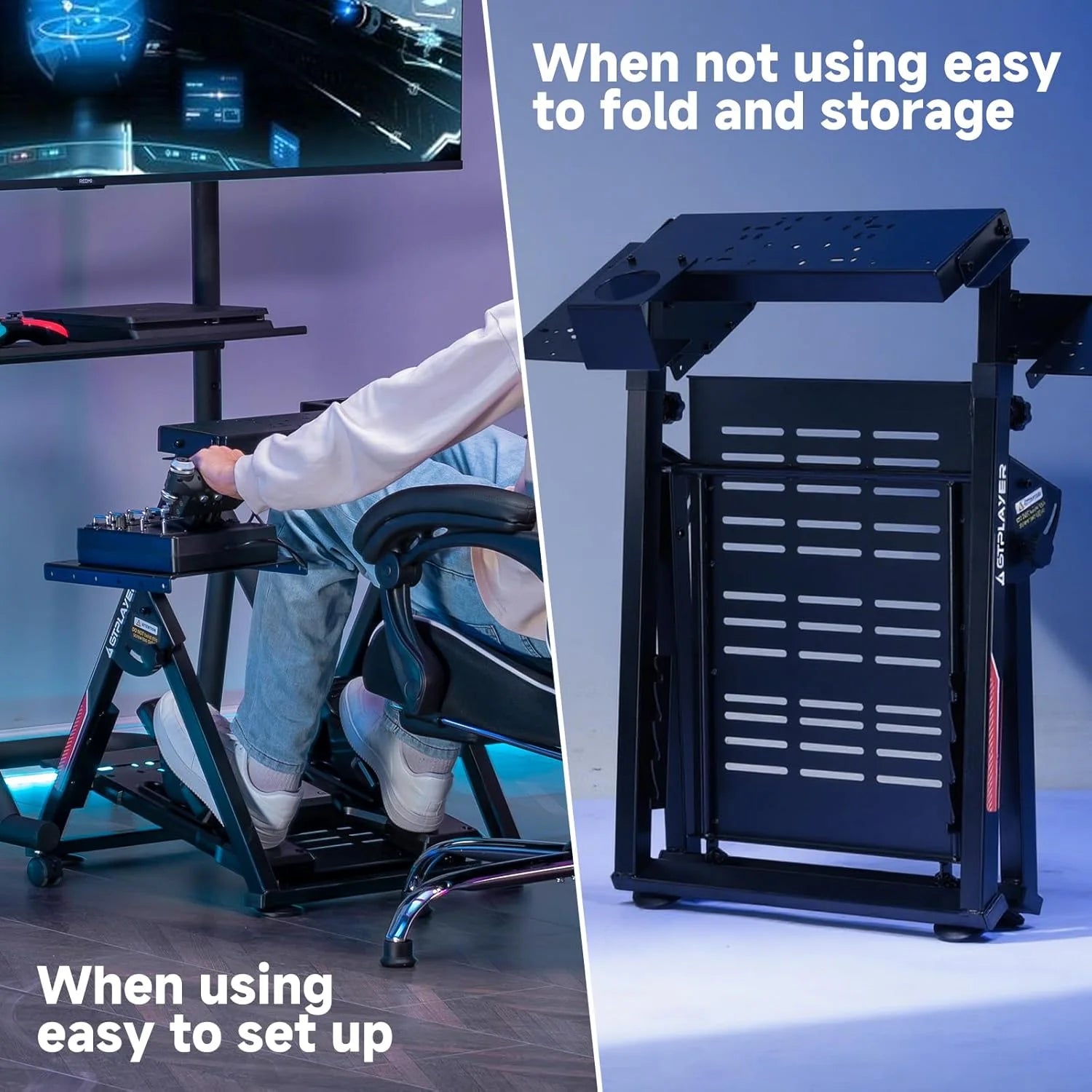 GTPLAYER Flight & Racing Simulator Stand, Foldable Gaming Cockpit Compatible with Logitech, Thrustmaster, PXN Wheels & Flight Joysticks, Black