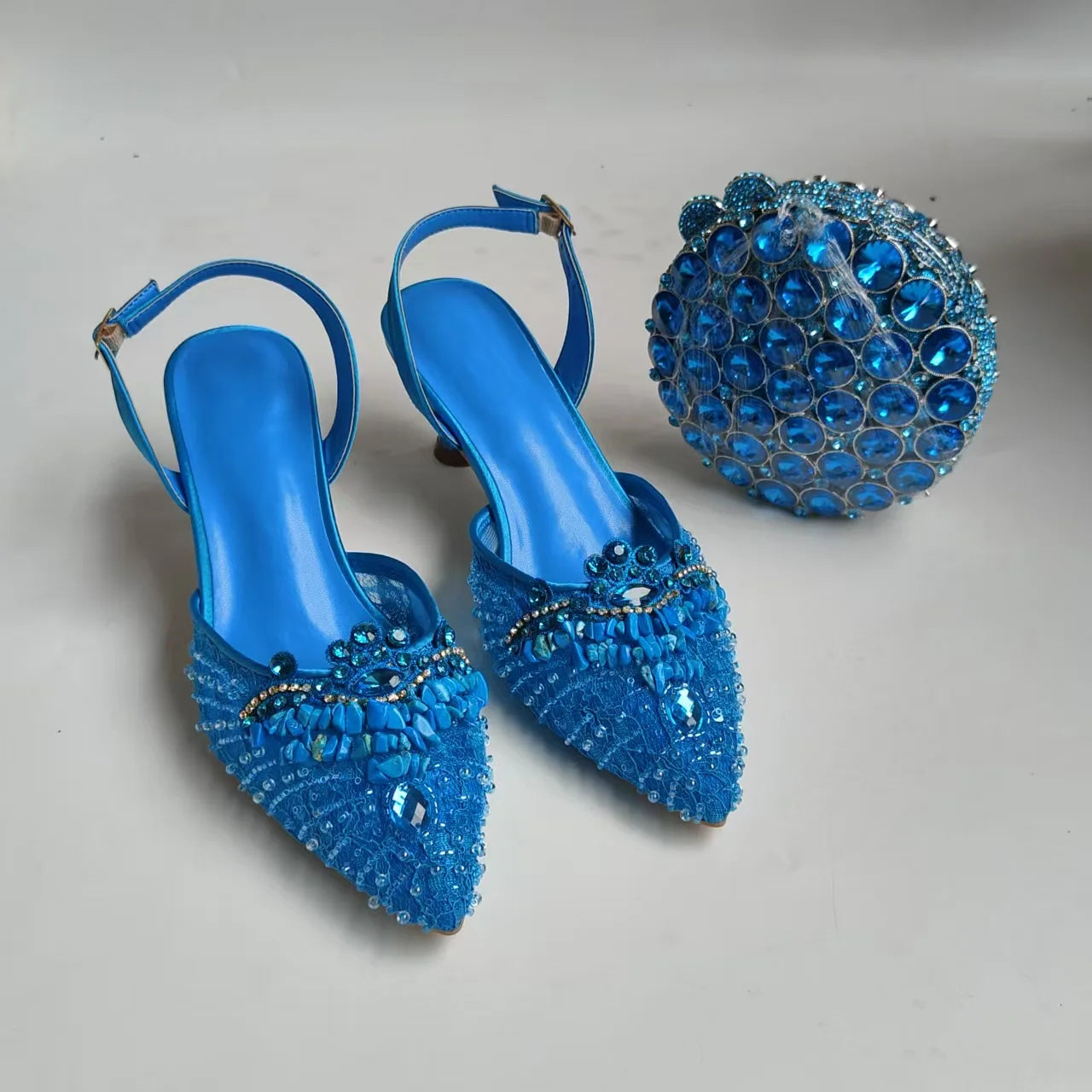 Full Diamond Pointed Baotou High Heels Sandals Crystal Rhinestones Wedding Dinner High Heels Shoes and purses