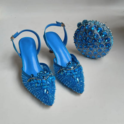 Full Diamond Pointed Baotou High Heels Sandals Crystal Rhinestones Wedding Dinner High Heels Shoes and purses