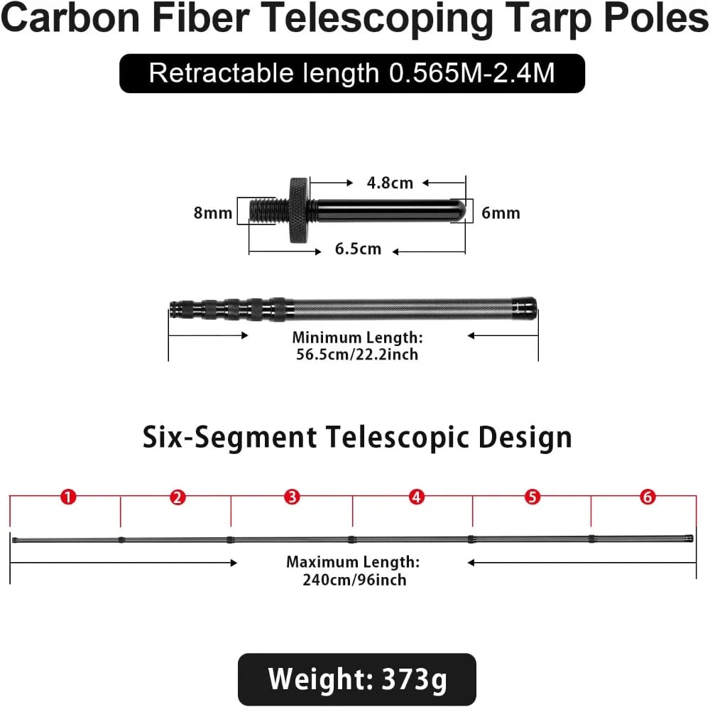 Telescoping Tarp Poles Heavy Duty Adjustable, Carbon Fiber Tent Poles, Portable & Lightweight for Tent Fly, Awning, Outdoor Camping, Hiking 7.9FT