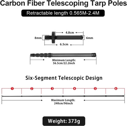 Teleskopierbare Zeltstangen, strapazierfähig, verstellbar, aus Karbonfaser, tragbar und leicht für Zeltplanen, Markisen, Outdoor-Camping, Wandern, 2,4 m
