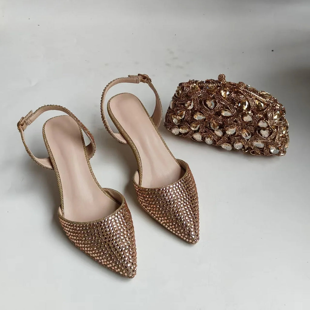 Full Diamond Pointed Baotou High Heels Sandals Crystal Rhinestones Wedding Dinner High Heels Shoes and purses