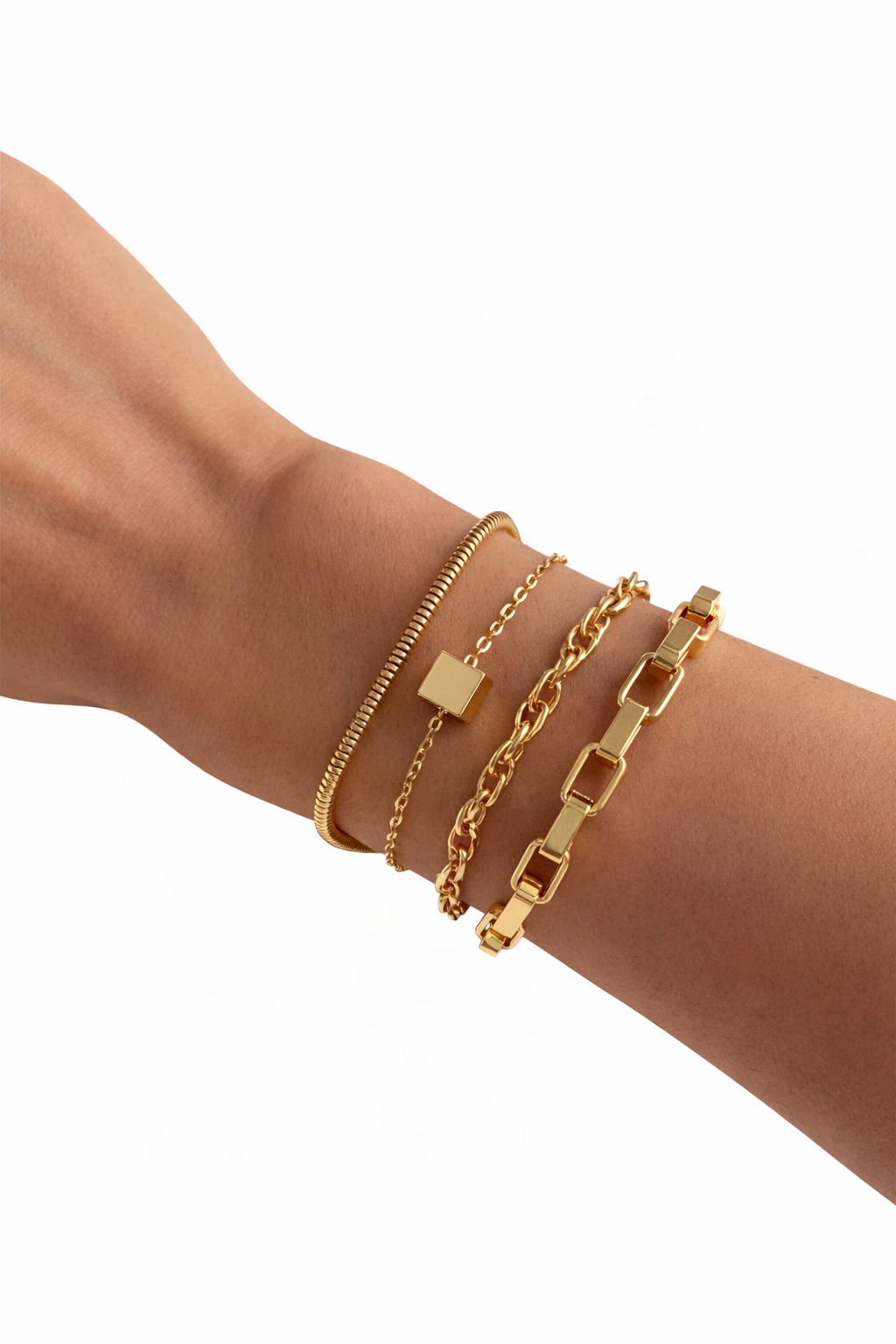 Cube Layered Bracelet Set Adjustable Four Piece Stackable Modern