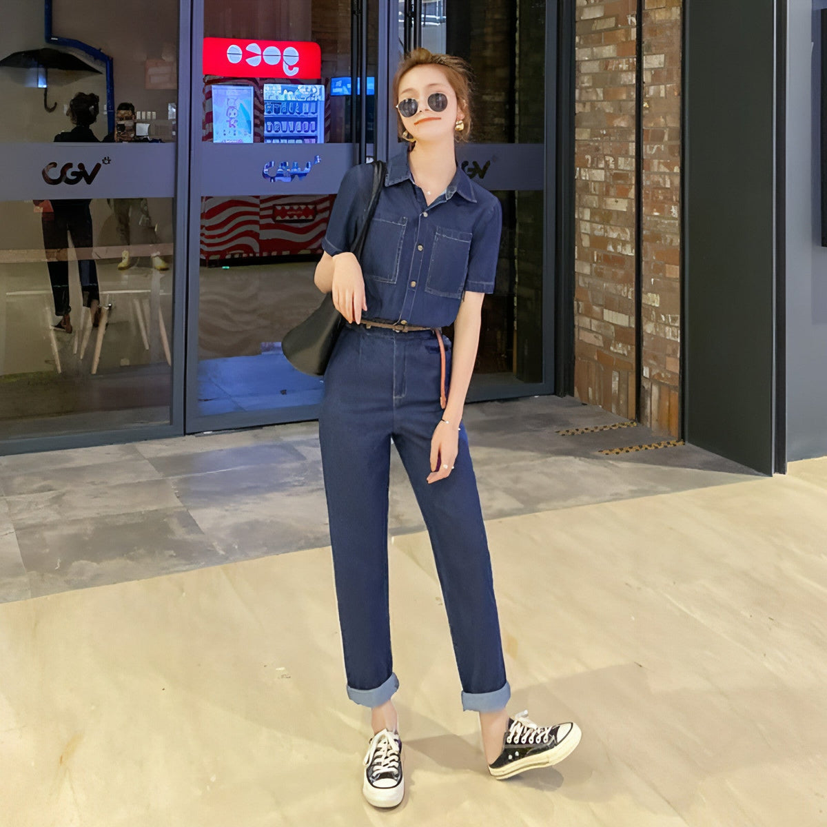 Sommer Neuer Kurzärmeliger Jumpsuit Overall Jeans Kleidung Damen