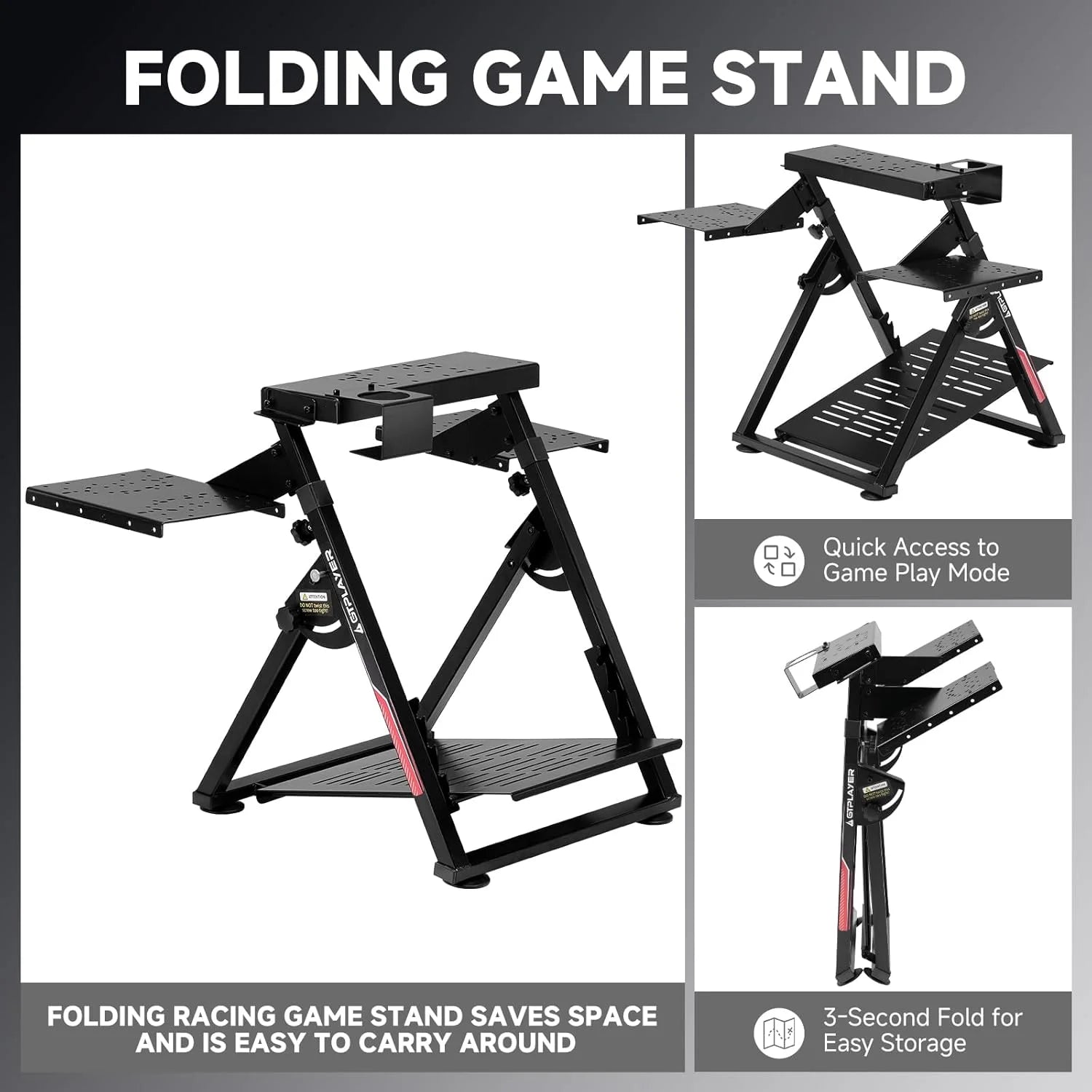 GTPLAYER Flight & Racing Simulator Stand, Foldable Gaming Cockpit Compatible with Logitech, Thrustmaster, PXN Wheels & Flight Joysticks, Black