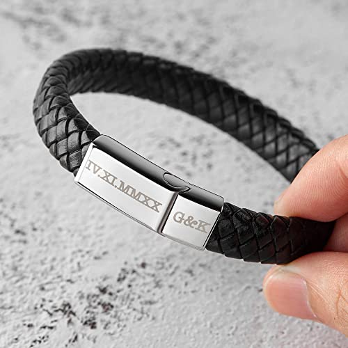 Herrenarmband mit eingravierten römischen Ziffern, geflochtenes Lederarmband