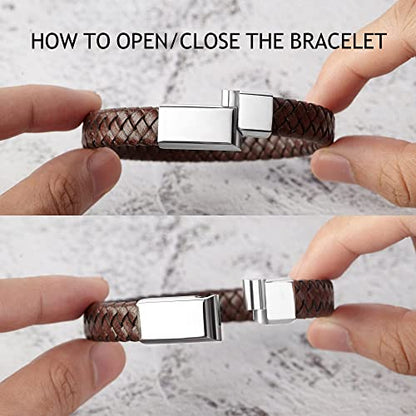 Herrenarmband mit eingravierten römischen Ziffern, geflochtenes Lederarmband