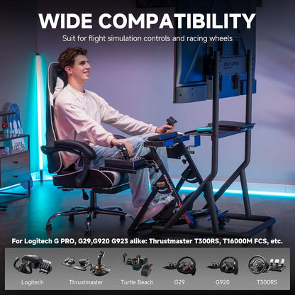 GTPLAYER Flug- und Rennsimulator-Ständer, klappbares Gaming-Cockpit, kompatibel mit Logitech, Thrustmaster, PXN-Lenkrädern und Flugjoysticks, Schwarz