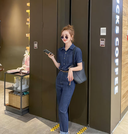 Sommer Neuer Kurzärmeliger Jumpsuit Overall Jeans Kleidung Damen