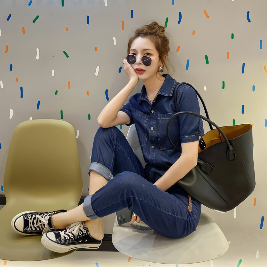 Summer New Short-sleeved Jumpsuit Overall Jeans Clothes Women&