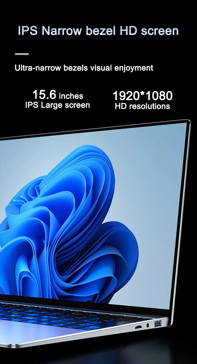 14.1" Ultra Slim Laptop Intel N95 120Hz High Refresh Screen 32GB 2TB SSD Fingerprint Unlock Computer
