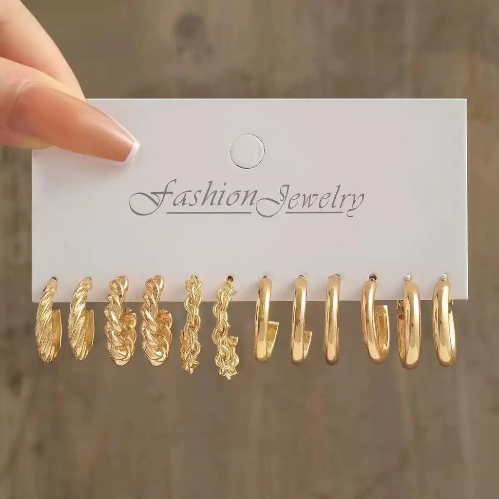 European and American metal earrings 24-piece set, fashionable and simple versatile alloy love pearl snake butterfly mushroom lo