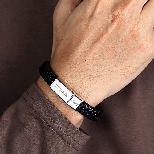 Herrenarmband mit eingravierten römischen Ziffern, geflochtenes Lederarmband
