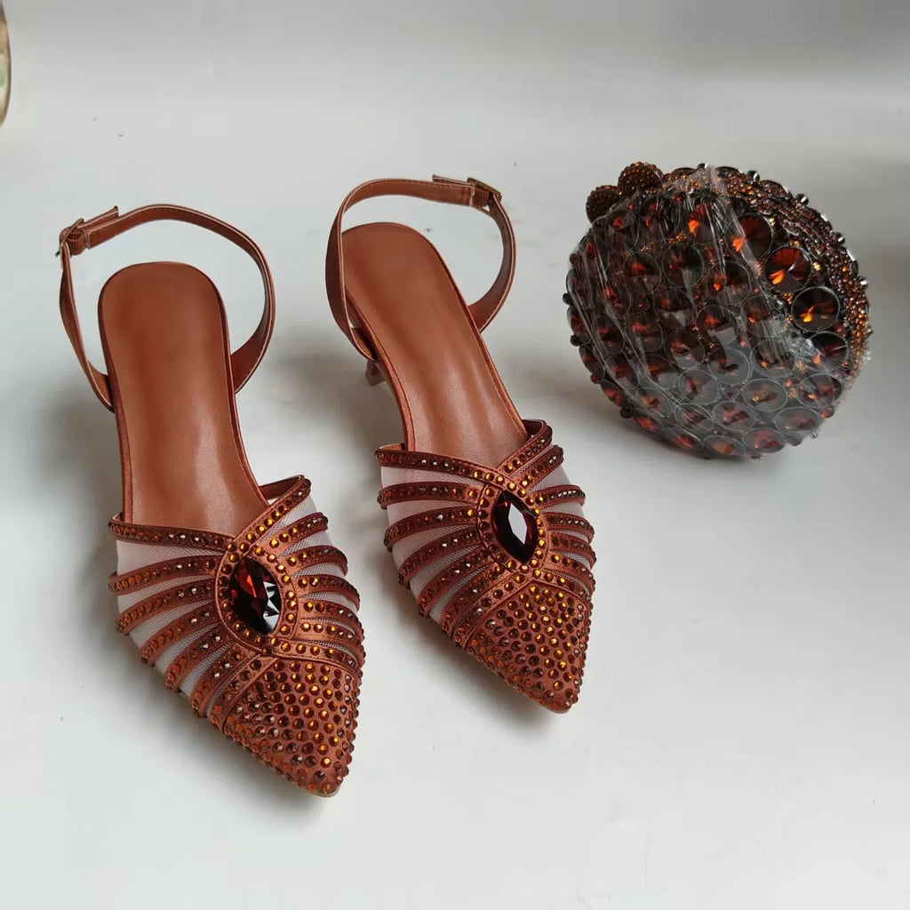 Full Diamond Pointed Baotou High Heels Sandals Crystal Rhinestones Wedding Dinner High Heels Shoes and purses