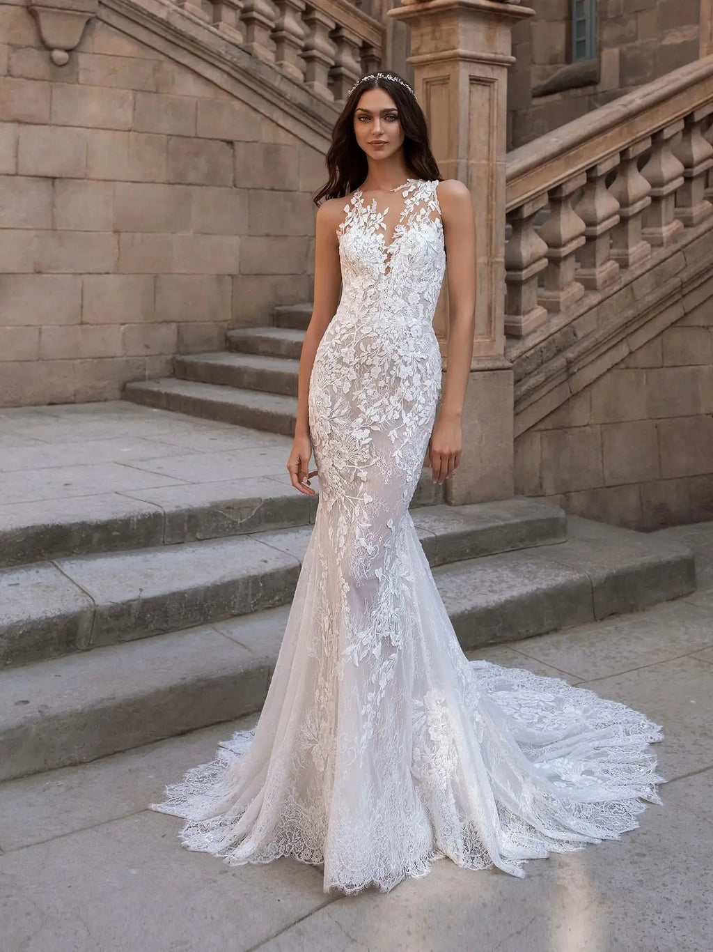 Customized Sexy Appliques Lace Tulle Mermaid Illusion Wedding Dresses For Woman 2025 Court Train Bridal Gowns vestidos de novia