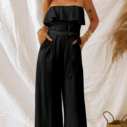 A.1 Modischer, schlichter, schulterfreier Jumpsuit für Damen